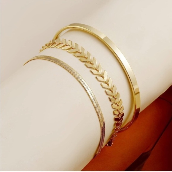 GOLD 18k Gold Plated 3pc Snake Herringbone Bracelet Set - Picture 4 of 4